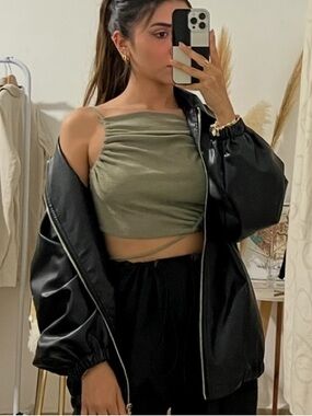 Pull&Bear Taupe Triangle Crop Top with Adjustable Side Ties